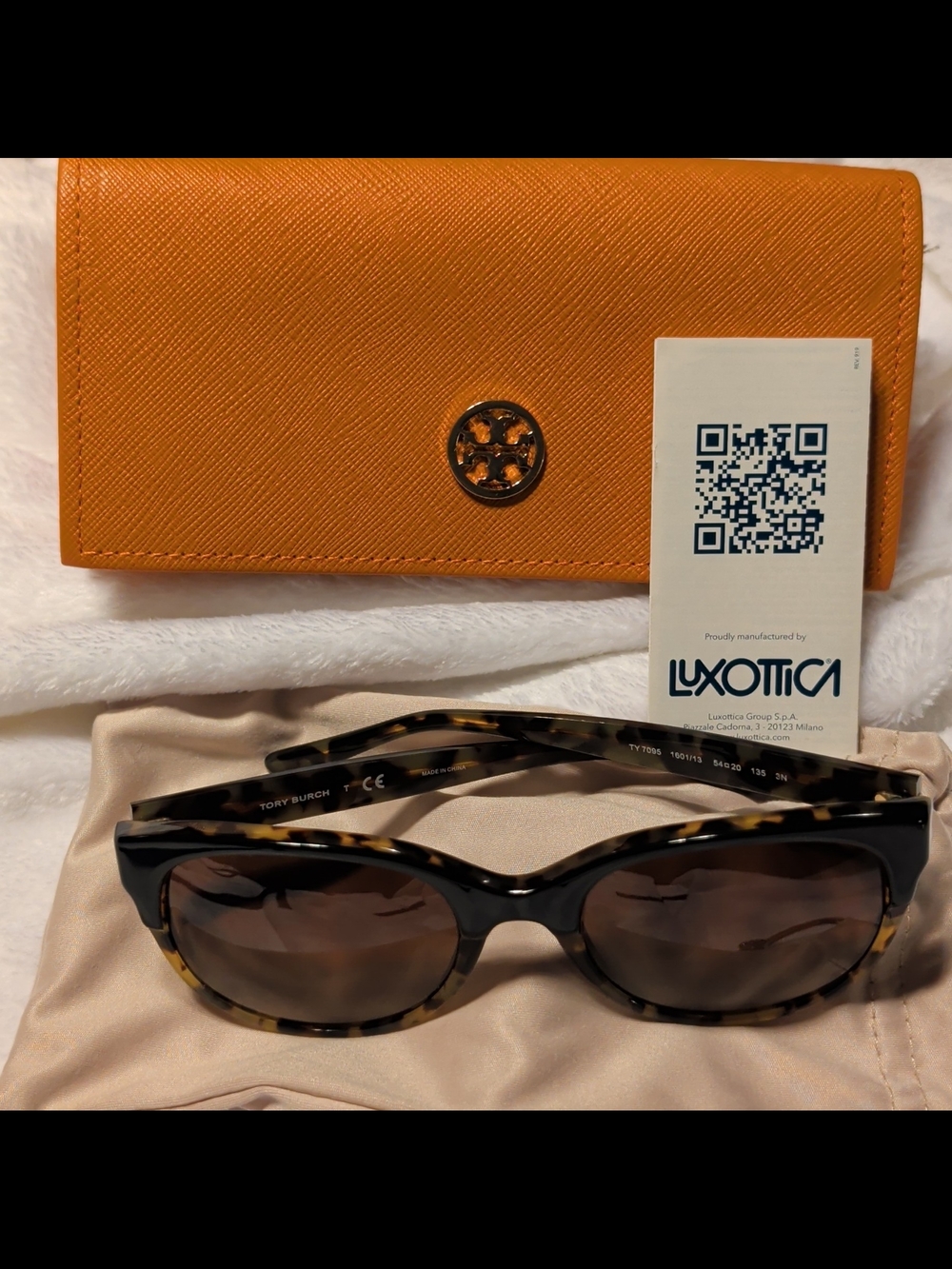 Tory Burch TY7095 Cat Eye Sunglasses Orange Saffiano Case Havana Tortoise NWOT